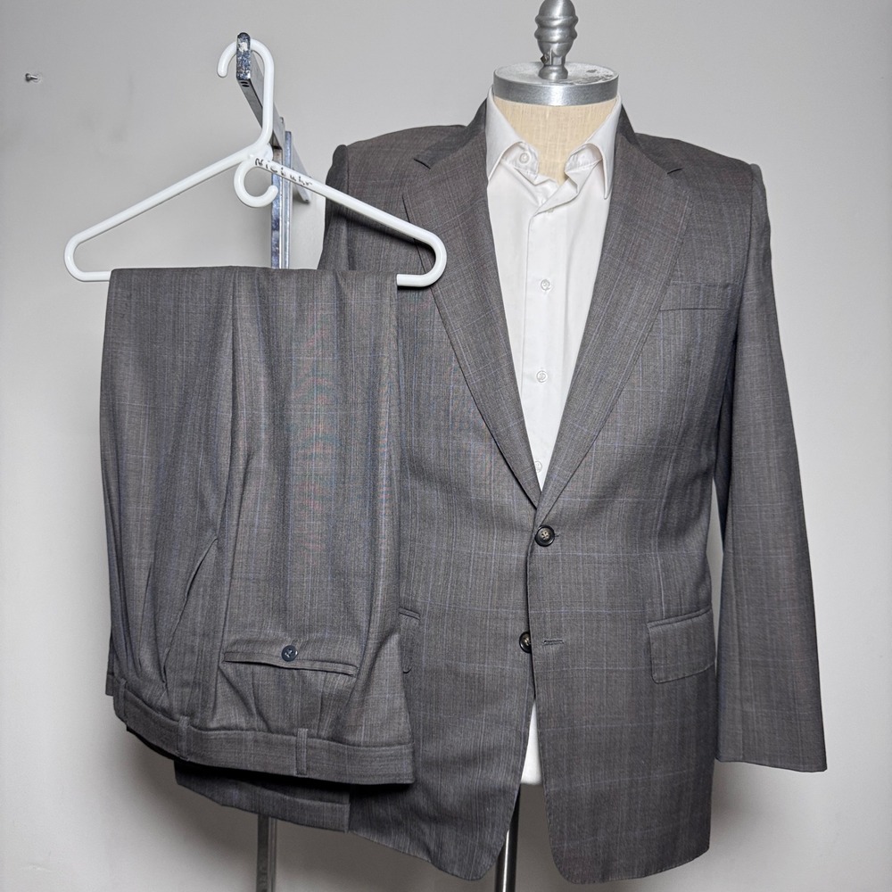 Custom Tailored Suit Mens 42R 36x29 Gray Glen Check Super 150s Wool Cashmere